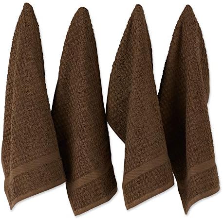 DII Basic Terry Collection Waffle Dishtowel Set, Solid Brown, 4 Piece by DII