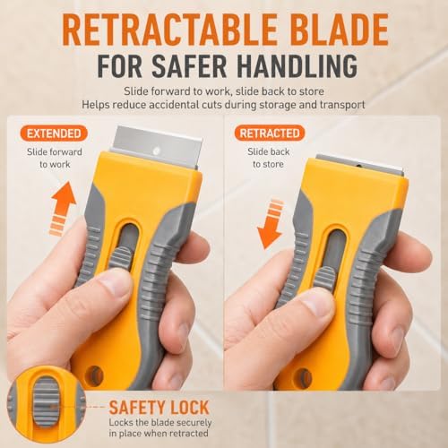 Razor Blade Scraper Set, 2 Safety-Lock Handles + 20 Steel Blades - Image 4
