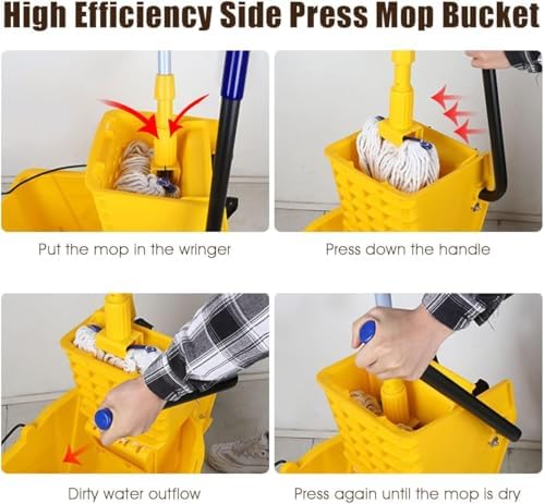 Mop Bucket, Commercial Bucket for Mopping on Wheels - Image 3