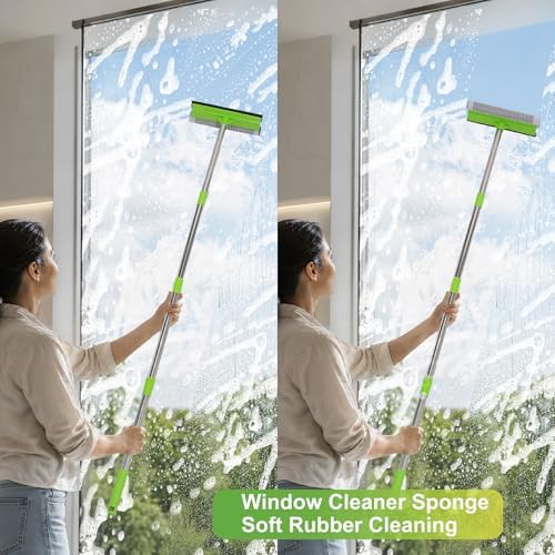 2 in 1 Window Squeegee with 55" Long Stainless Steel Handle, Sponge Car Squeegee - Image 4