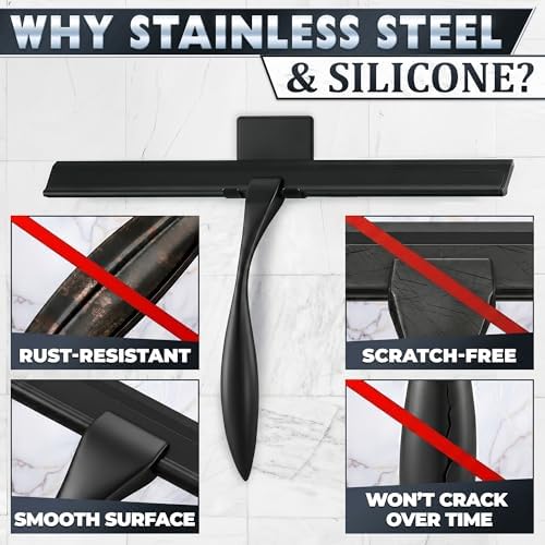 Black Squeegee for Shower Glass, Stainless Steel - Image 3