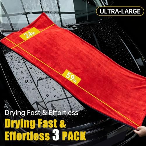 ThinkLearn Car Drying Towel 59"x24" 1300 GSM Ultra Absorbent Microfiber 3PC - Image 2