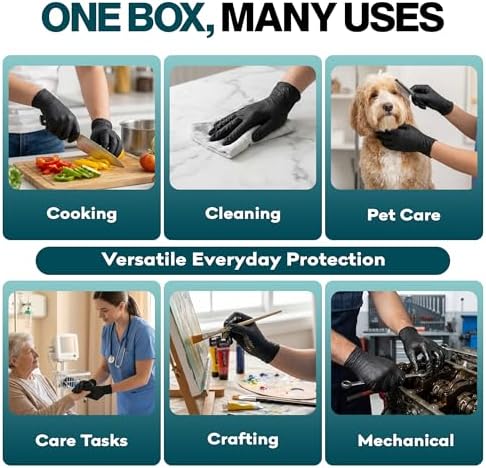 Disposable Black Nitrile Gloves Medium 100 Count - Image 6