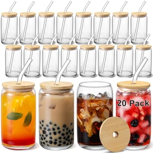 VITEVER Glass Cups with Bamboo Lids and Glass Straw by VITEVER