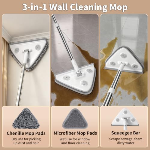 Long Handle Wall Mop & Baseboard Cleaner, 3-in-1 Wall Cleaner Mop - Image 2