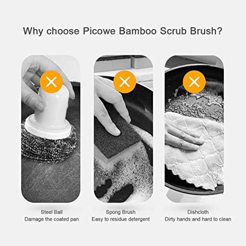 2 Pack Bamboo Dish Scrub Brush, Picowe Natural Scrub Cleaning Brush Vegetable - Image 2