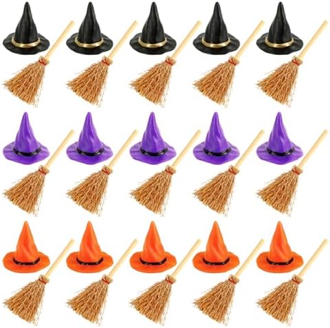 30 Pcs Mini Witch Hats with Mini Brooms by MOUNTCLIM
