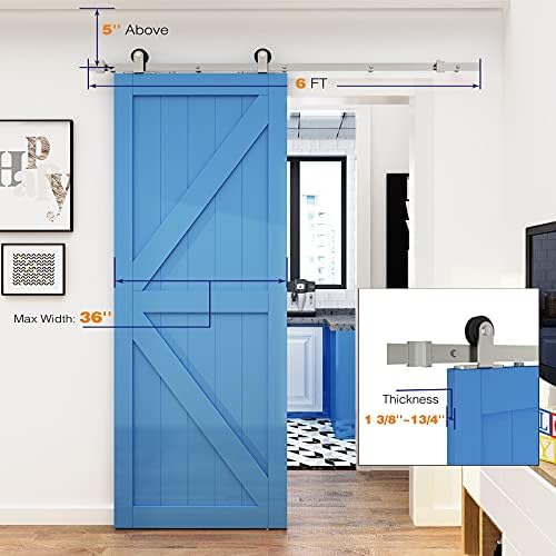 JUBEST 6 FT Brushed Nickel Sliding Barn Door Hardware Kit Smoothly and Quietly - Image 4