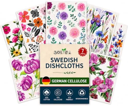 7 Pcs Flower Print Swedish Dishcloths by Solvra