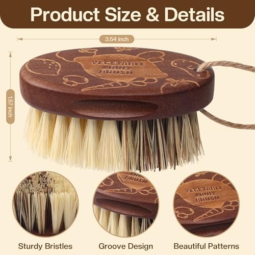 Vegetable and Fruit Cleaning Brush Scrubber Beechwood Handle Fruits Veggie Wash - Image 2