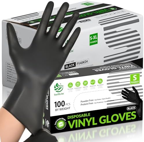 SWIFTLITE Black Vinyl Gloves, Food Grade Gloves Disposable Latex Free by SWIFTLITE