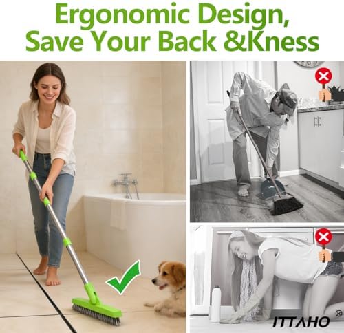2 Pack Grout Brush with Long Handle, Swivel Cleaning Grout Line Scrubber - Image 6