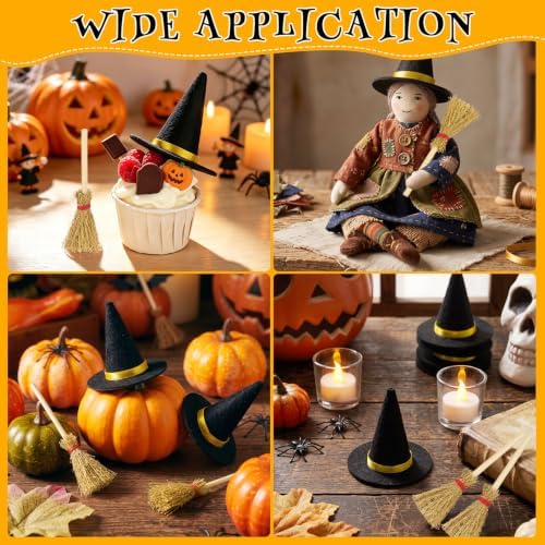 Mini Witch Hats and Brooms Halloween Straw Decorations - Image 7