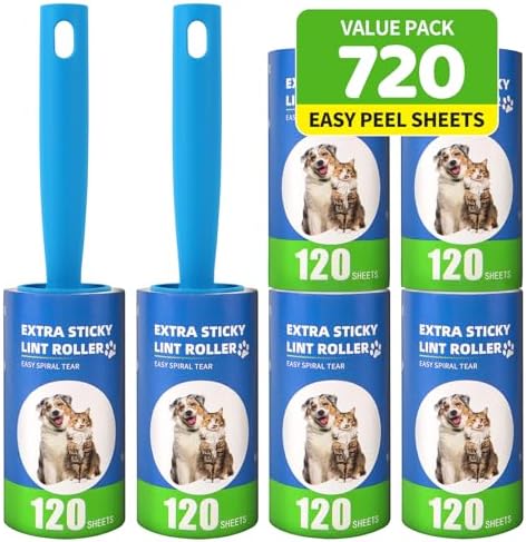 Lint Roller Refills with Handle 6 Pack by Bartuke