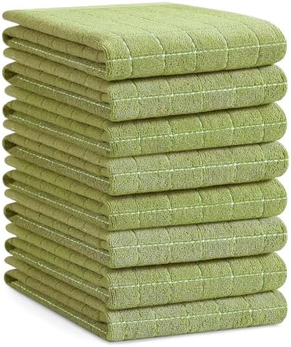Homaxy 100% Cotton Terry Kitchen Towels, Large 8 Pack, Olive Green by Homaxy