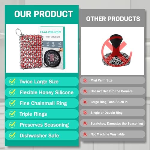 HAUSHOF Cast Iron Scrubber, Chainmail Scrubber Cast Iron Cleaner - Image 2