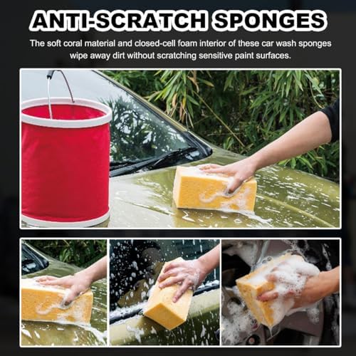 5PCS Car Wash Sponges, 6.7"×4.3"×2.8" Medium Extra Soft Coral Non Scratch Sponge - Image 3