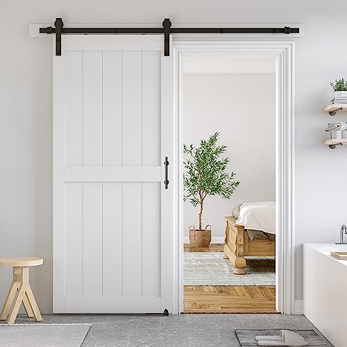 SMARTSTANDARD 36" x 84" White Sliding Barn Door by SMARTSTANDARD