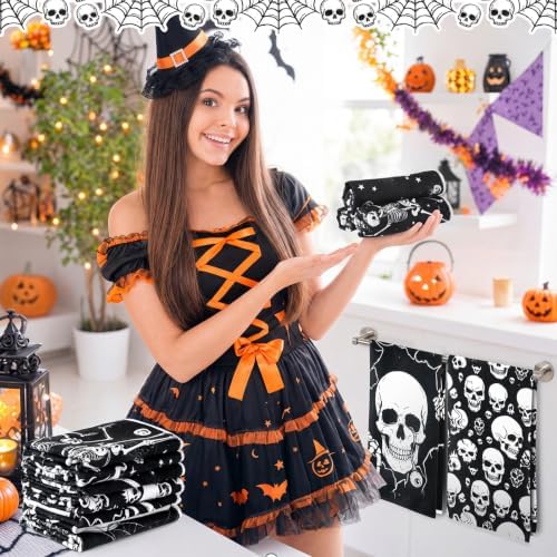 Redbaker 6 Pcs Halloween Kitchen Towels, Skull Goth Dishcloth - Image 5