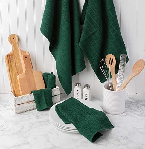 DII Basic Terry Collection Windowpane Dishtowel Set, Dark Green Solid, 4 Piece - Image 6