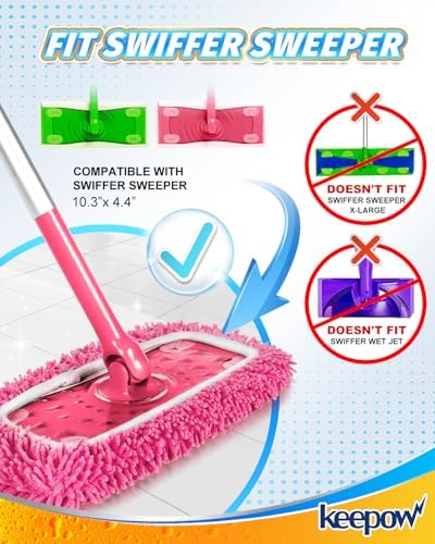 KEEPOW 4Pcs Pink Chenille Reusable Mop Pads Compatible - Image 2