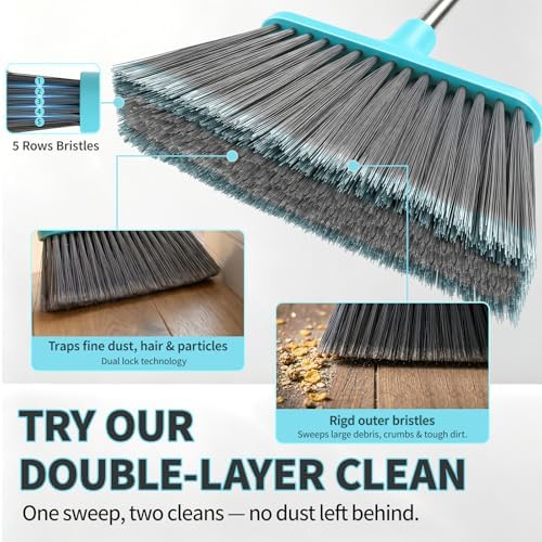 Broom with Dustpan Combo Set, Silicone Broom, Long Handle Broom with Upright - Image 3