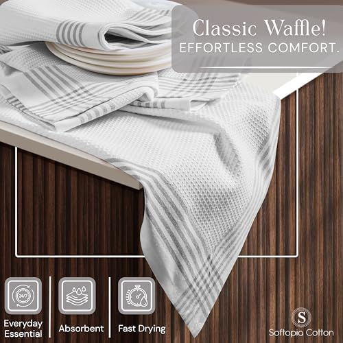 Waffle White & Multi Colors Kitchen Towels 12 Pack, 100% Cotton, 16x26 inches - Image 3