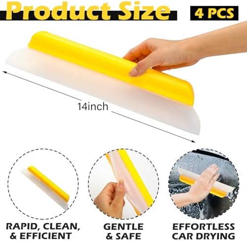 4 Pack 14 Inch Car Drying Squeegee Yellow Silicone Window Blade - Image 2