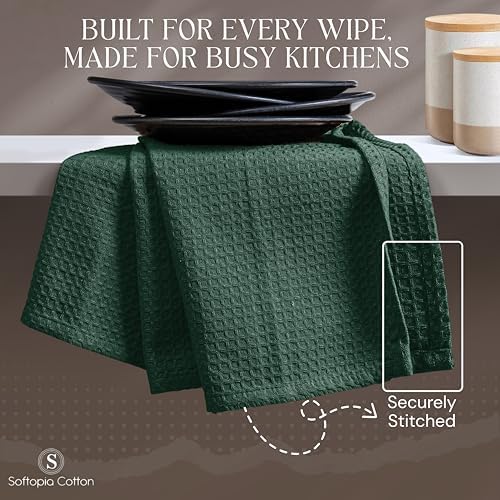 Forest Green Kitchen Towels – Waffle Weave, 100% Cotton, Soft & Absorbent - Image 2