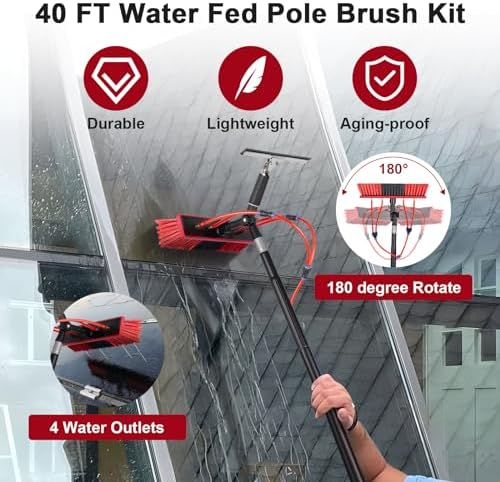 40ft Water Fed Pole Kit, Rotatable Solar Panel Cleaning Brush & Squeegee - Image 3