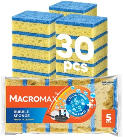Macromax Bubble Sponge 30 Pack, Heavy Duty Kitchen Scrub Pads by Macromax