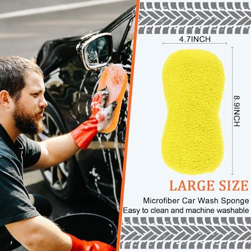 2 Pcs Large Microfiber Car Wash Sponges, 8.9 x 4.7 Inch - Image 3