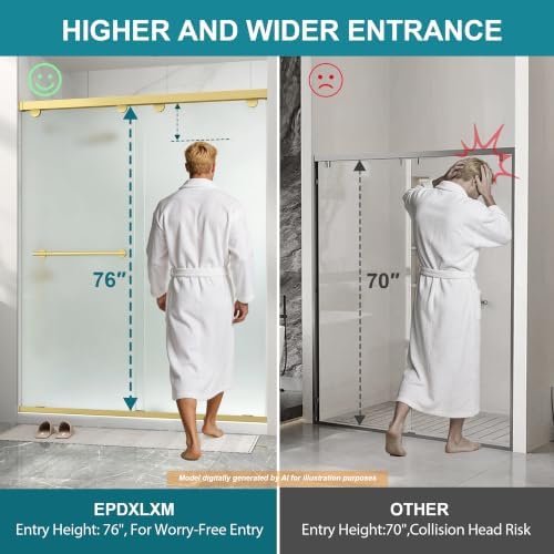 Frameless Double Sliding Frosted Shower Door, 49-54"Wx76"H, 5/16"Brushed Gold - Image 5