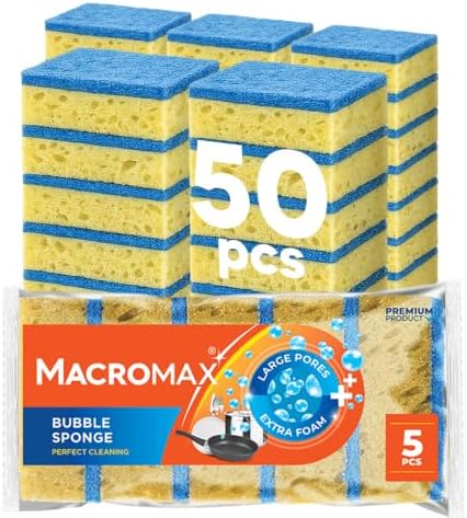 Macromax Bubble Sponge 50 Pack, Heavy Duty Kitchen Scrub Pads by Macromax