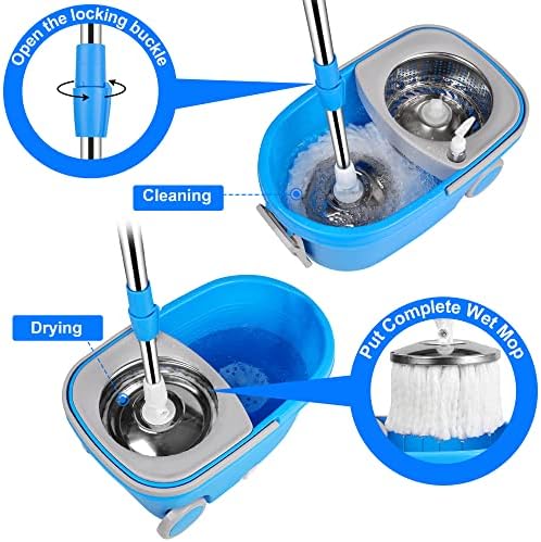 Mop and Bucket with Wringer Set on Wheels, 360 Spinning Mop Bucket Floor - Image 3
