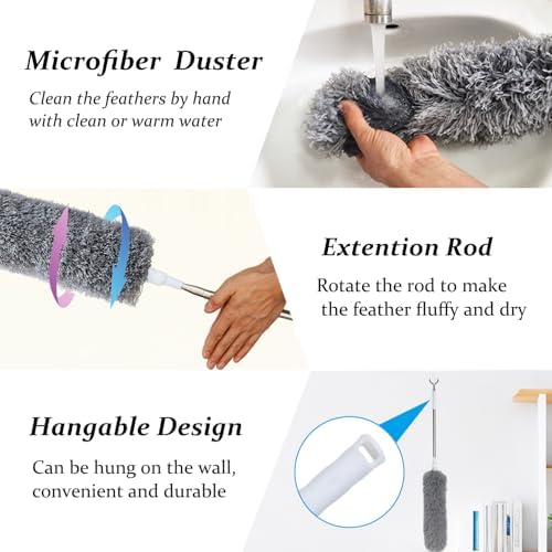 100" Extra-Long Microfiber Feather Duster, Extendable Pole Dusters, Telescoping - Image 4