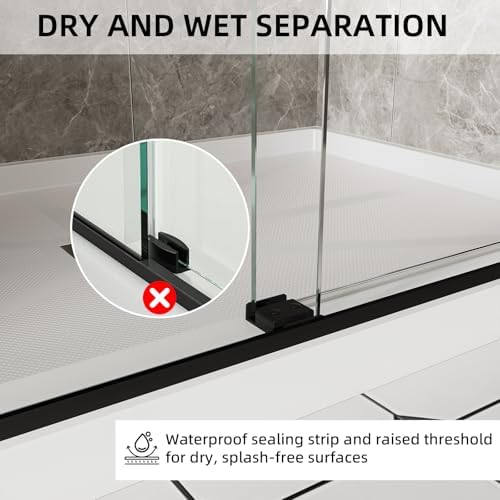 ACE DECOR Frameless Double Sliding Shower Door, 56-60"W x 74"H, Matte Black - Image 6