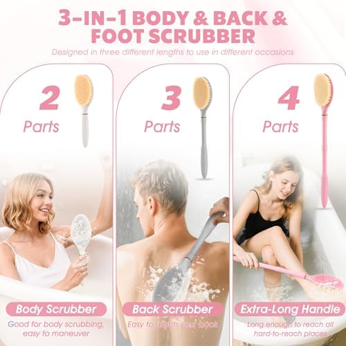 Foot Brush & Back Scrubber Set, 27.5'' Adjustable Foot Scrubber - Image 4