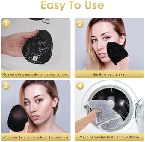SINLAND Reusable Makeup Remover Pads Black 12 Pack - Image 3