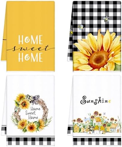 Bencailor 4 Pcs Sunflower Kitchen Towels Floral Hand Dish Towels Gift by Bencailor
