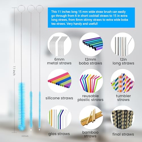Bottle Brush, Straw Cleaner Brush & Water Bottle Brush, 5 Pack Blue - Image 4