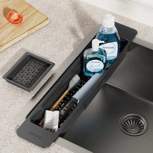 NiHome Extendable Kitchen Sink Caddy Extra Long Brush Sponge Storage Holder - Image 2