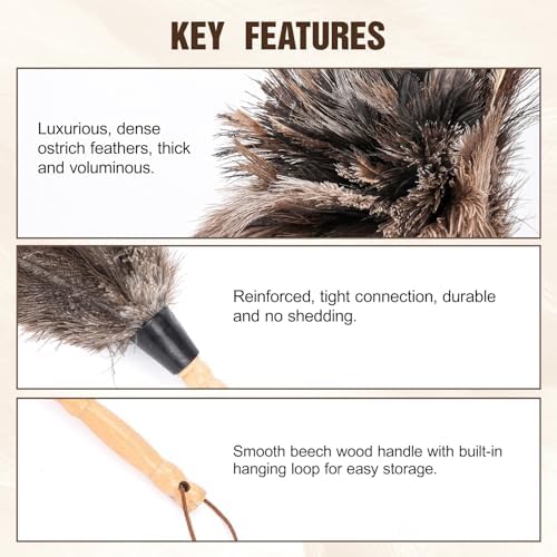Ostrich Feather Dusters with Wood Handle，Reusable Feather Duster, Ostrich - Image 4
