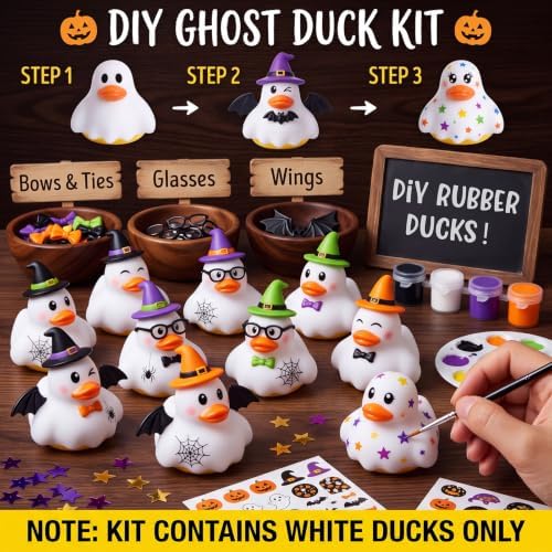 Jerify 24 Pcs Spooky Ghost Rubber Ducks Halloween Bath Toys Fun Cute White - Image 3
