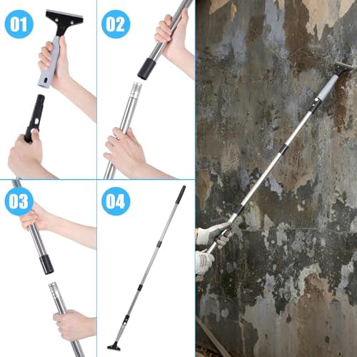 Tallew 12 Pcs Floor Scraper Tool Set 52" Long Handle Metal Razor - Image 5