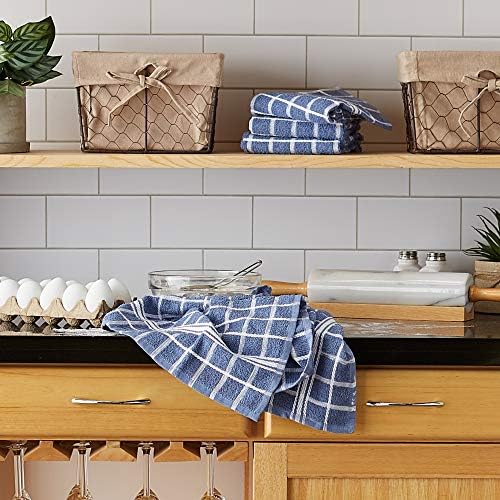 DII Basic Terry Collection Windowpane Dishtowel Set, Stonewash Blue Check - Image 5