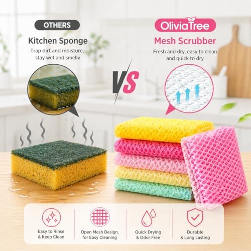 OliviaTree 10 Pack Dish Washing Net Cloths, Quick Dry Mesh Net Scourer Pads - Image 2