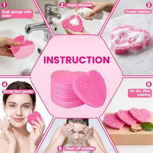 Silkyhose 120Pcs Compressed Cellulose Sponges, Heart-Shape Exfoliating - Image 3