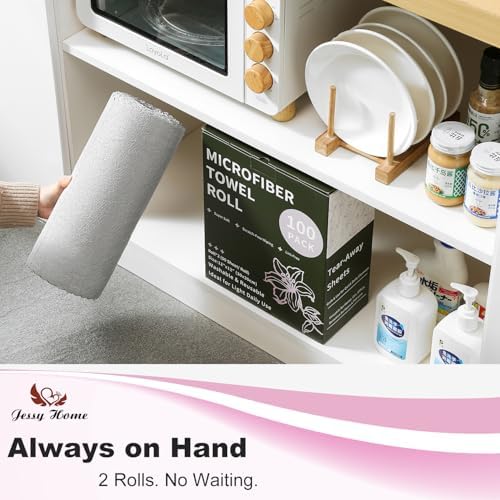 Jessy Home 2 Roll Reusable Paper Towels, 100 Sheets Tear Away Microfiber - Image 5