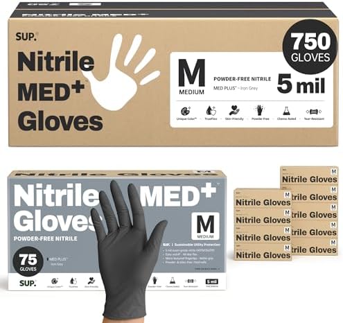 SUP Med Plus™ Nitrile Gloves, 5 Mil Powder-Free Disposable Black 75 | 750Ct by SUP